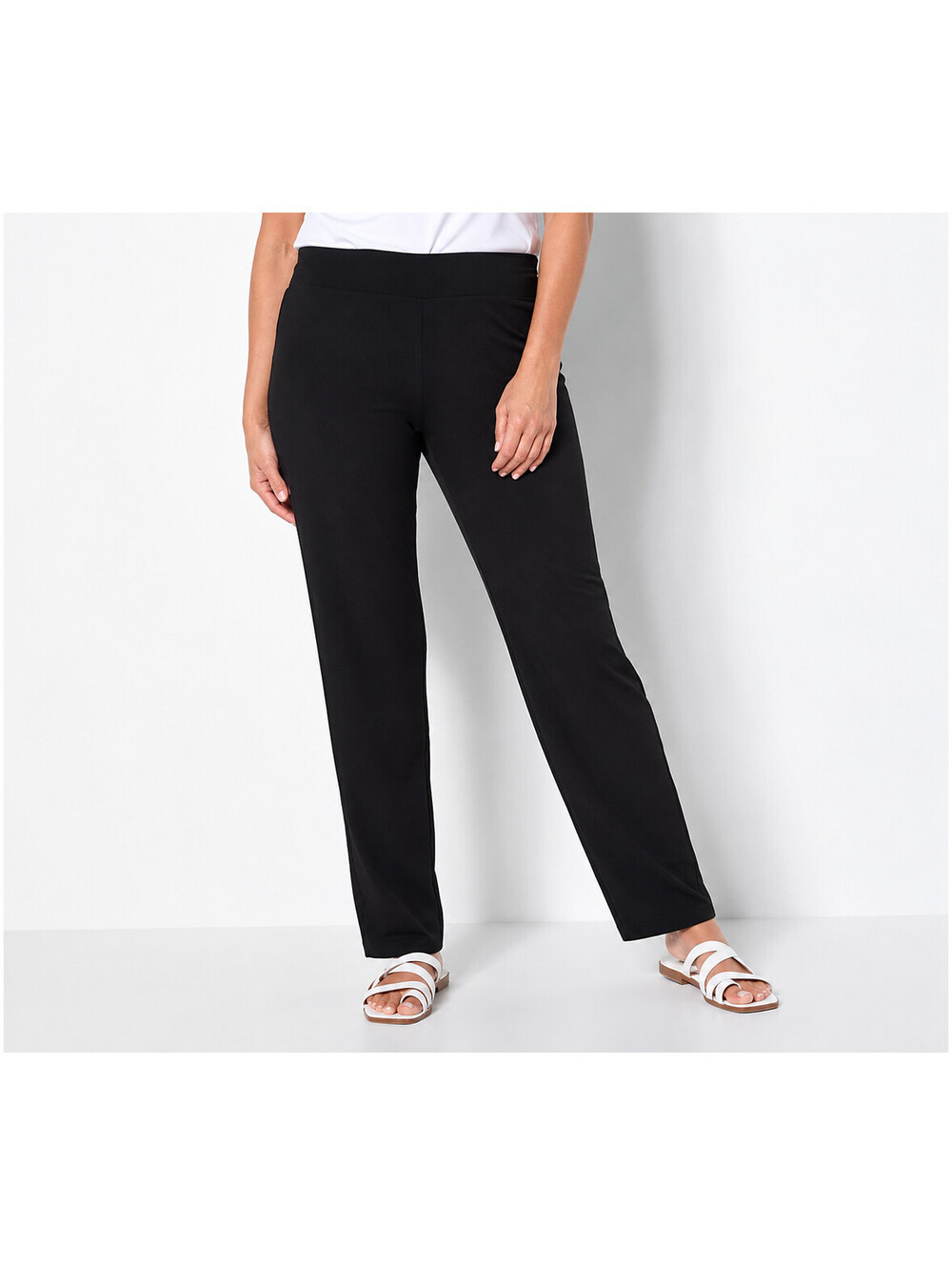 Susan Graver Modern Essentials Liquid Knit Slim Leg Pants Black, Petite Large
